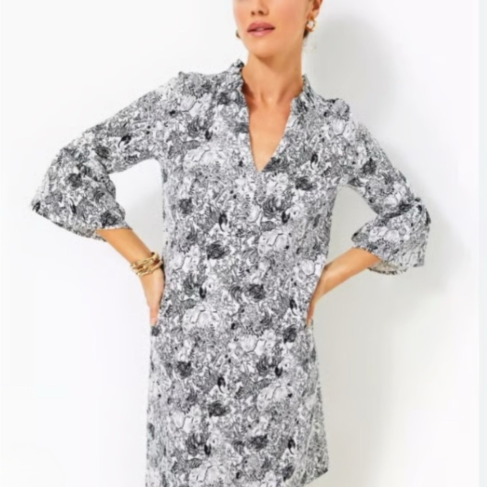 LILLY PULITZER Women’s Captain Popover Dress Onyx With Twist XS Comfy Casual EUC
